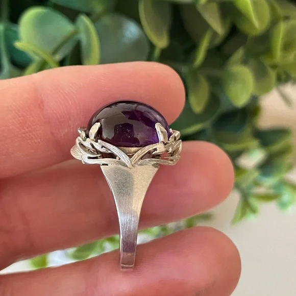 Vintage SA 925 Sterling Silver Amethyst Gemstone Dome Ring Medieval Style SZ 6.5 - Picture 2 of 11
